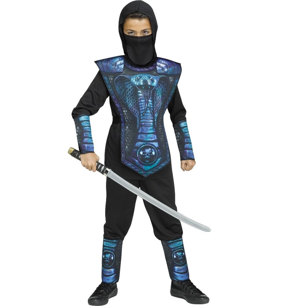 Boys Blue COBRA NINJA Warrior Halloween Costume Size Sm 4/6 M 8/10 L 12/14  NWT